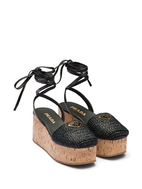 prada raffia wedge|Luxury Platform Sandals & Heels for Women .